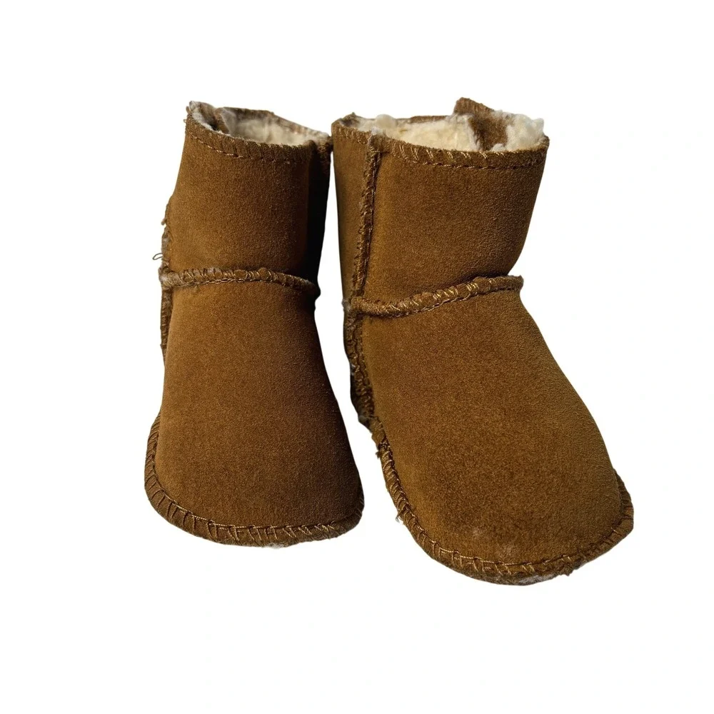 Cabelas Infant Boots Brown Suede‎ Sheepskin Lined Winter Baby Shoes 0-6 Months